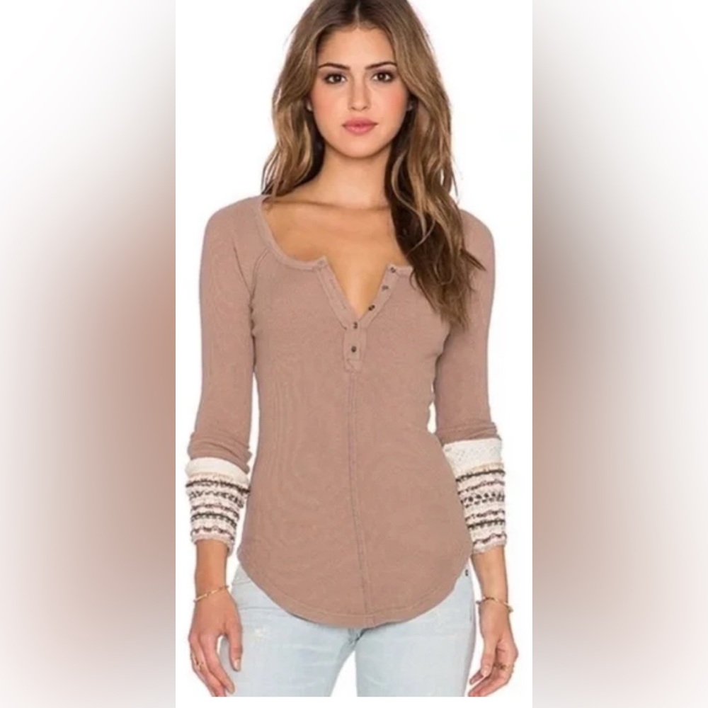 Free People ski Lodge Thermal Cuff Long Sleeve waffle knit Top size XS
